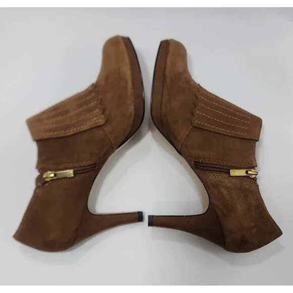 Anne Klein AK Warrena Women Booties Pumps Size 9.5 M Leather Suede Brown Shoes - Picture 8 of 12